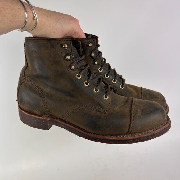 Chippewa LLBean Katahdin Iron Works Engineer cap boots mens 9.5 D brown leather - Picture 11 of 12